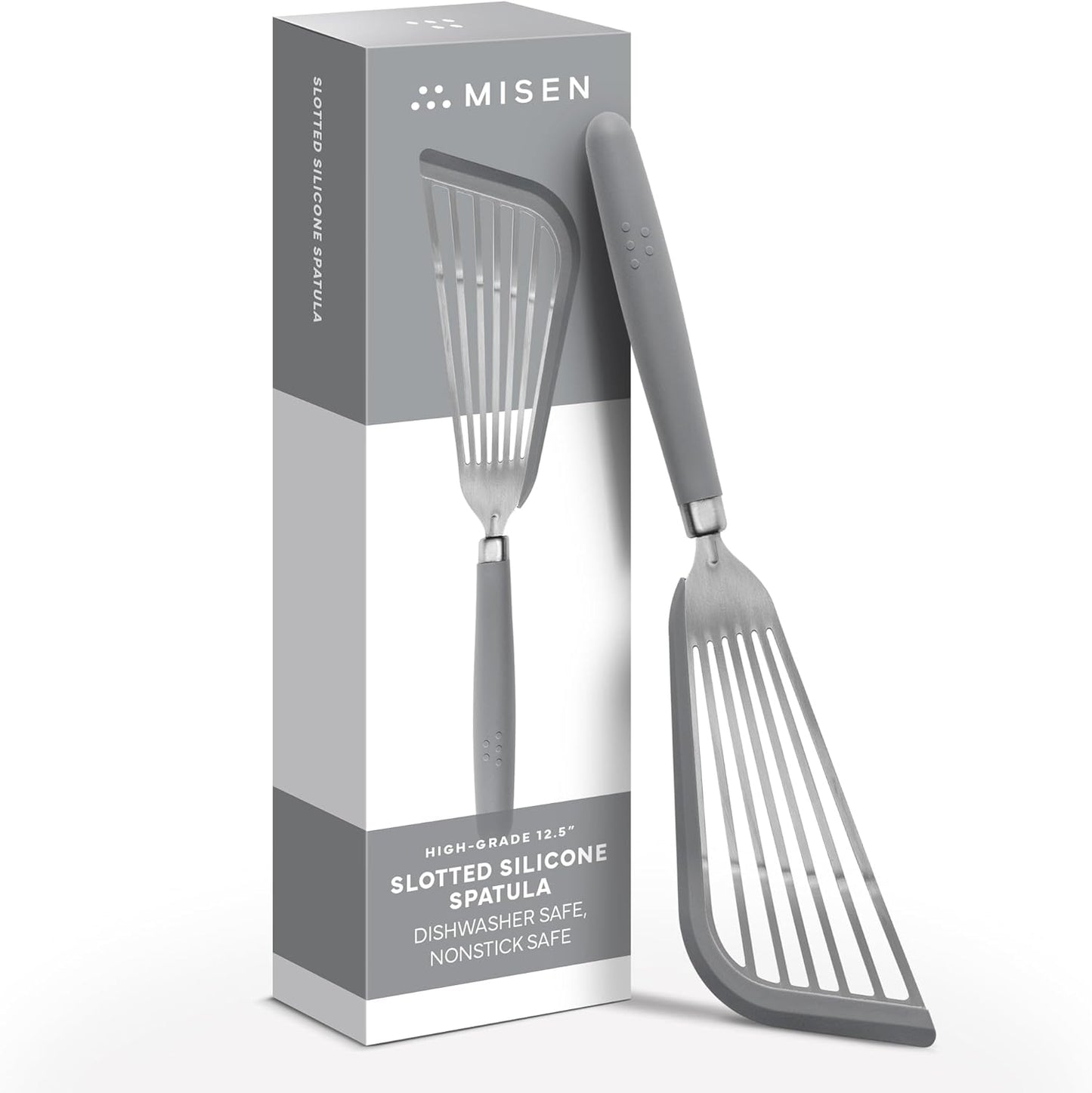 Misen Fish Silicone Spatula - Slotted Turner for Cooking - Perfect for Frying - Heat Resistant - Dishwasher Safe -1mm Thick Flexible Flipper - Soft Silicone Grip Handle for Easy Use