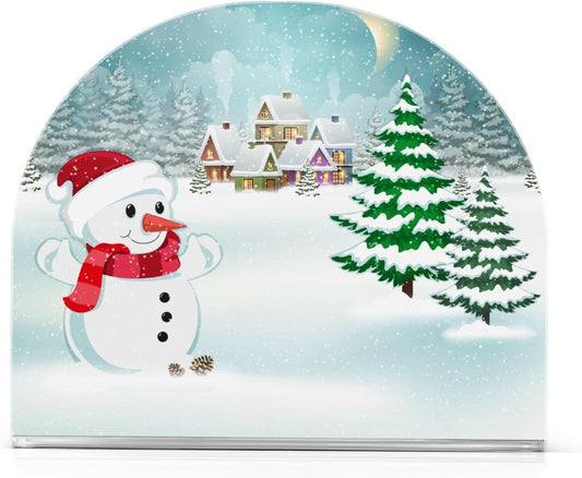Chrsitmas Winter Village Snowman Napkin Holder for Table Paper Napkins Holder Acrylic Tissue Dispenser Kitchen Dining Room Bathroom Party Car Decor