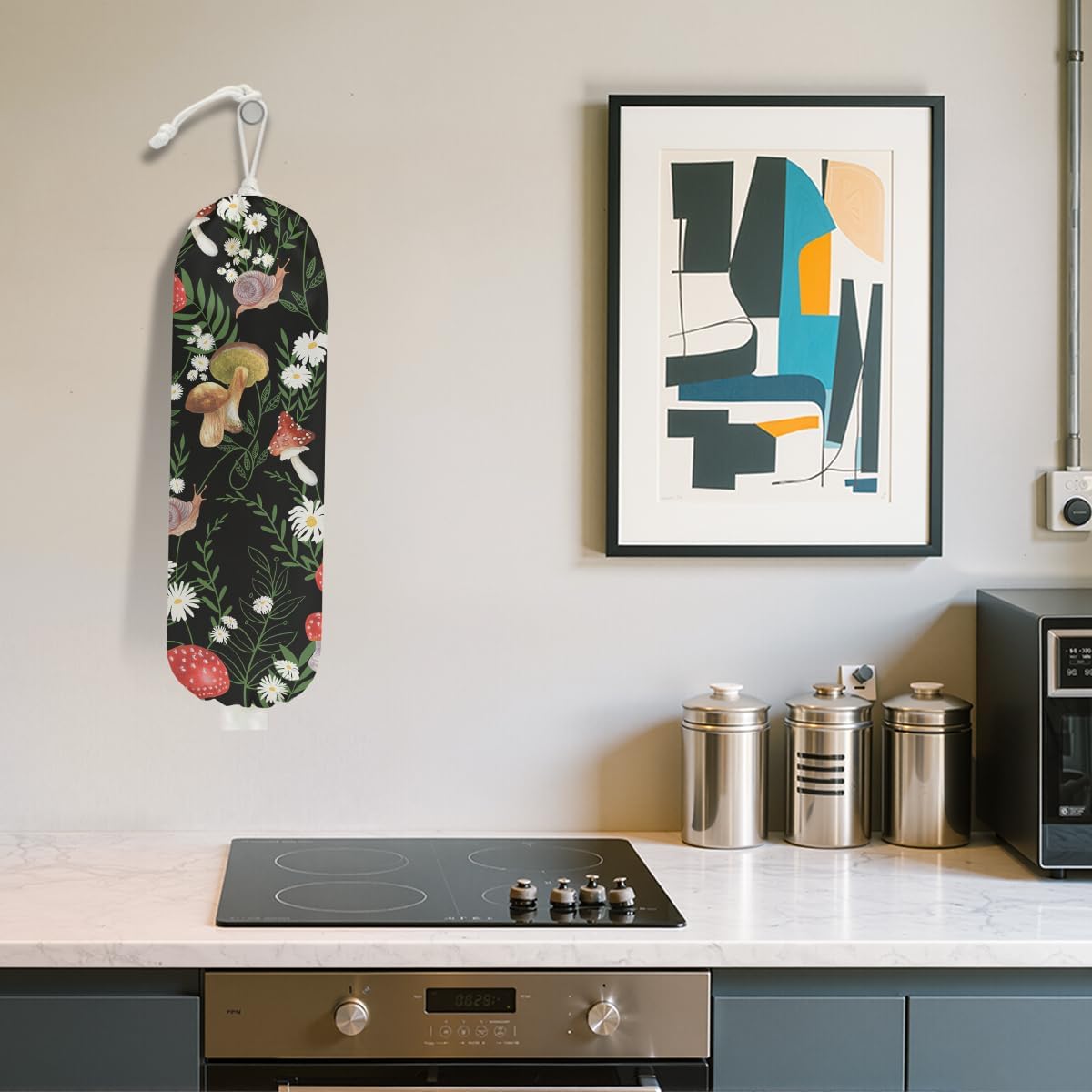 Vibrant Mushroom Plastic Bag Holder for Kitchen Essentials, Snail Floral Grocery Bag Holder for Plastic Bags, Washable Shopping Bags Storage Dispenser for Home Kitchen, Mushroom Gifts for Women