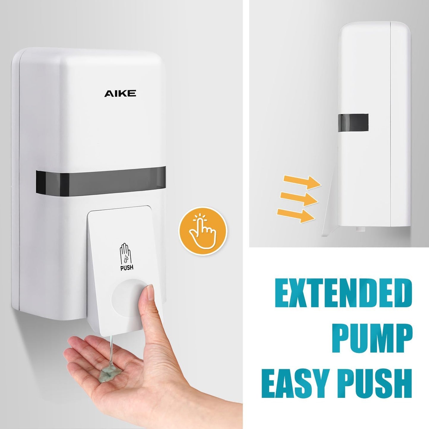 AIKE Wall Mount Liquid Soap Dispenser, 27oz Large Capacity with Extended Pump for Commercial Bathrooms(White)