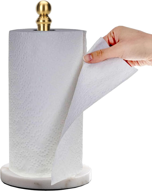 Gold Paper Towel Holder Countertop, Standing Paper Towel Roll Holder for Kitchen Bathroom, with Weighted Base for One-Handed Operation