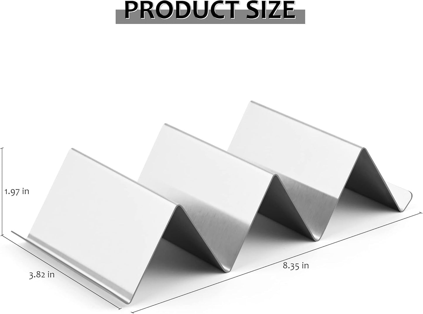 Smithcraft Stainless Steel Taco Holder Stand - Oven Grill Safe Metal Shell Racks With Handles, Fill Serve Tray Holds Up to 3 Tacos Each, Set of 6