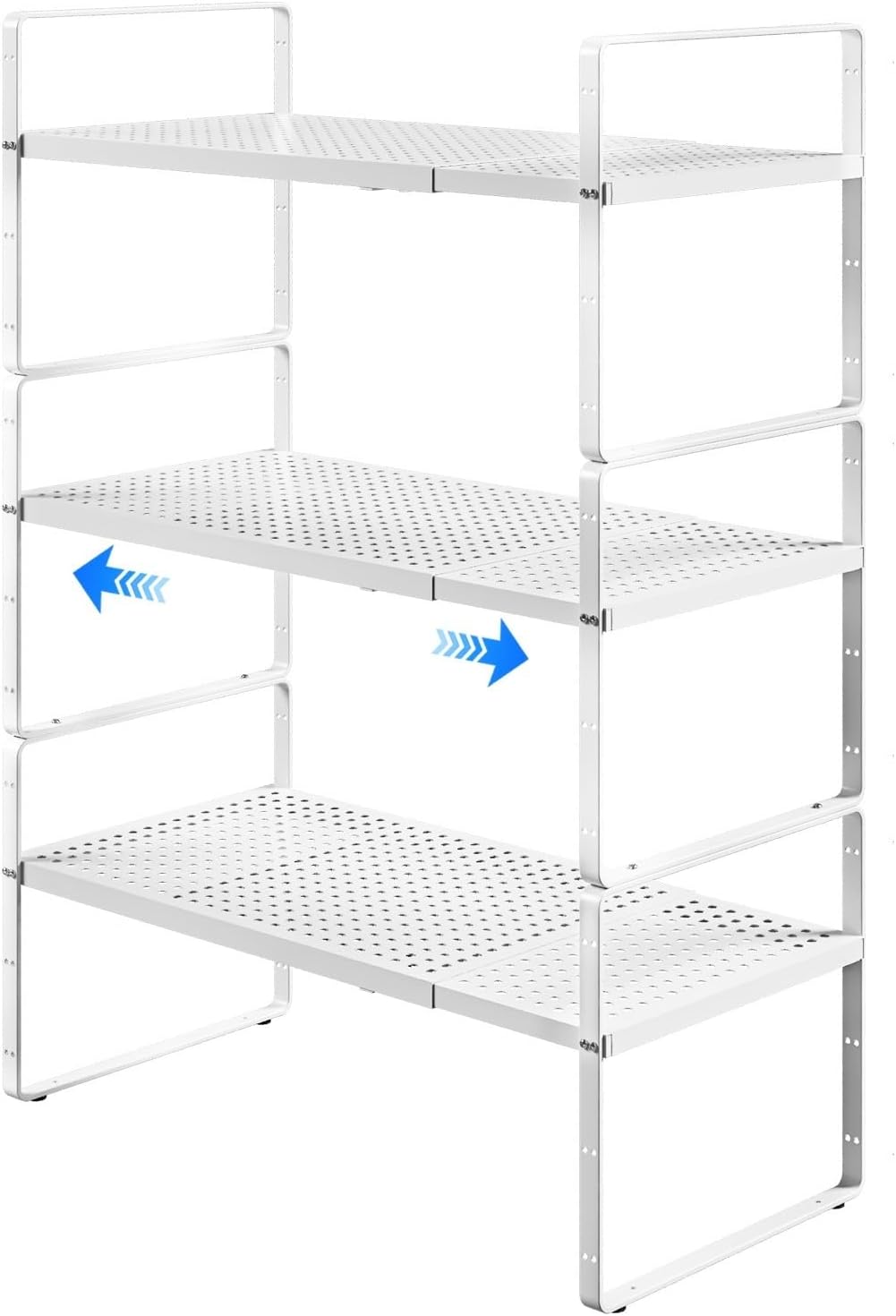 Expandable Cabinet Shelf Organizers, Kitchen Small Stand Rack Organization for Countertop Cupborad Pantry, White 3 Pack