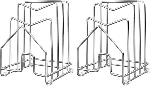 2 Pack Pot Lid Organizer Cutting Board Holder Inside Cabinet 304 Stainless Steel Pots and Pan Organizer Under Cabinet Pot Cover Cookie Sheet Bakeware Serving Tray Cooling Rack Stand Kitchen Countertop