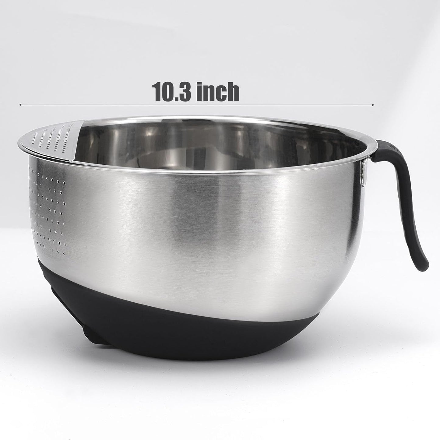 Rice Strainer Bowl Quinoa Washer whit Handle Stainless Steel Colander Versatile Side Drainers for Washing Cleaning Rinsing Fruits, Vegetables, and Beans - Tilting Non-slip Silicone Bottom