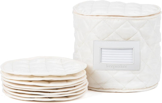 Covermates Keepsakes - Dish Storage - Padded Protection - ID Window - Stain Resistant - Machine Washable - China Storage, Cream
