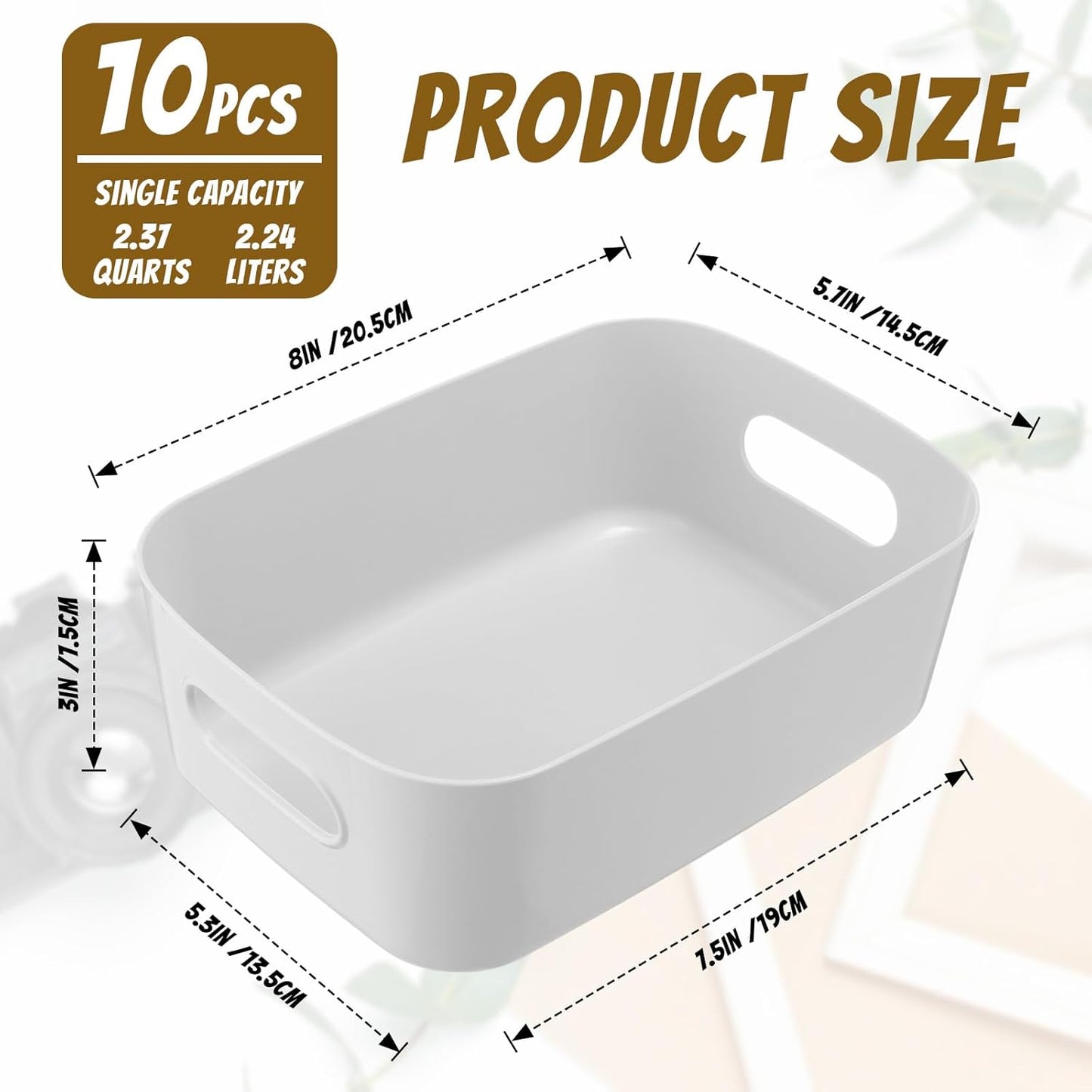 Zopeal Plastic Storage Bins 10 Pcs Gray Pantry Organizer Bins Small Baskets Storage Containers for Home Kitchen (8 x 5.7 x 3 Inch)