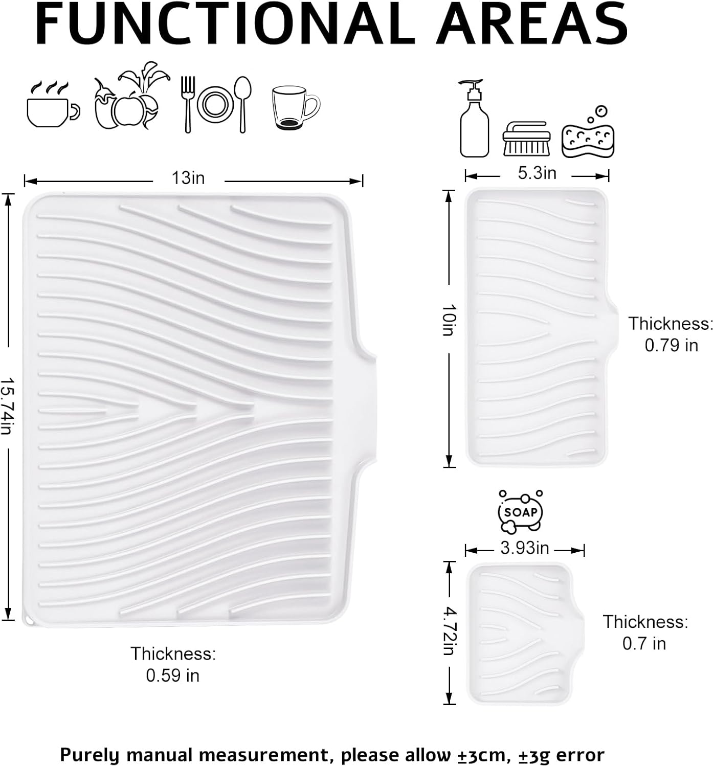 Silicone Dish Drying Mat for Kitchen Counter, Dish Drying Pad, Non-Slip Drain Pad with Built-in Drain, Heat Resistant Stone Drying Mat, 1 set (Ivory)