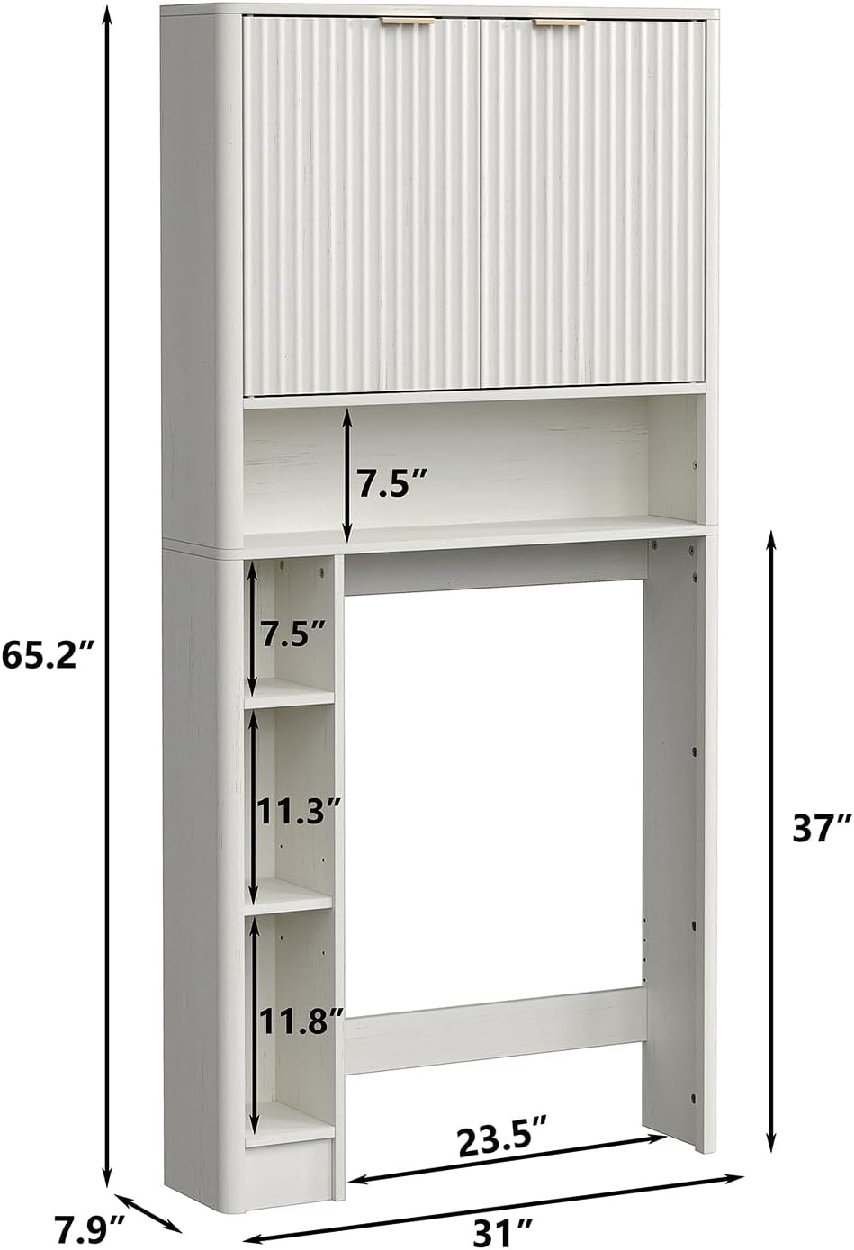 Furnideco Fluted Over The Toilet Storage Cabinet 31''W Modern Above Toilet Storage Cabinet with Fluted Doors & Adjustable Shelf for Bathroom, Antique White