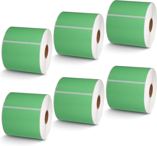 BETCKEY - 3" x 5" Multipurpose & Large Shipping Labels Compatible with Zebra & Rollo Label Printer,Premium Adhesive & Perforated[Green, 6 Rolls, 2100 Labels]