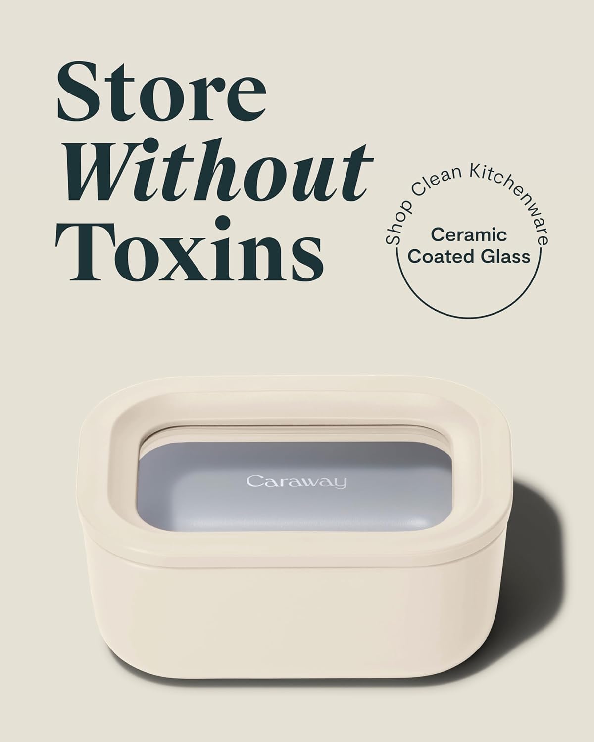 Caraway 6pc Glass Food Storage Set - 2.6 Cup Storage Containers For Food (6) - Non-Toxic Ceramic-Coated Glass - Air Release Technology - Compact & Stackable Design - Cream