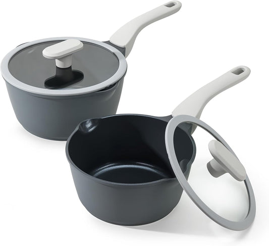 PRICUSIS Nonstick Saucepan Set with Lids, 2QT and 2.7QT Ceramic Sauce Pan Set, Non Toxic Sauce Pots with Pour Spouts for Multipurpose Use, PTFE, PFOA & PFAS Free, Induction Compatible