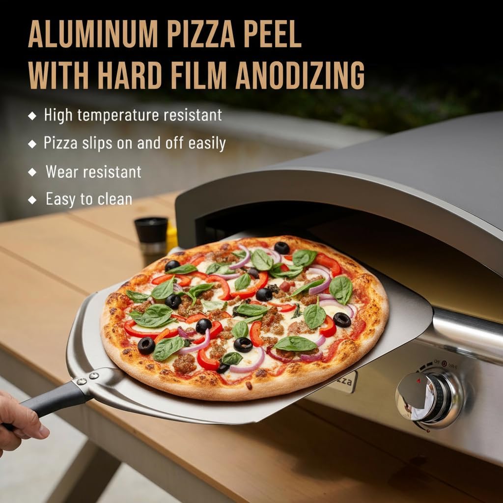 Q Pizza Aluminium Pizza Peel 14 inch, Extra Large Metal Pizza Turning Paddle, Non-stick Pizza Spatula for ooni Grill Oven Baking Bread Pastry Dough Pie Cake, PT205