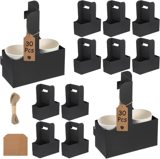 30 Pack 2 Cup Disposable Drink Carrier with Handle Paperboard Coffee Cup Holder Portable for Hot Cold Drinks Food Delivery Services with Heart Card for Teacher Appreciation Week Mother's Day