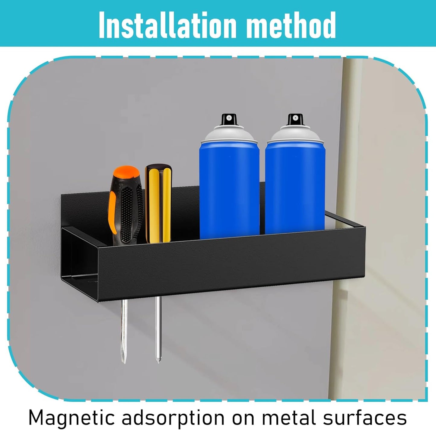 4 Pcs Magnetic Spray Can Holder, Magnet Toolbox Holder, Wall Mounted Spray Bottle Rack, Mechanic Paint Can Organizer, Tool Box Storage Rack for Garage Home Workspace (Black)