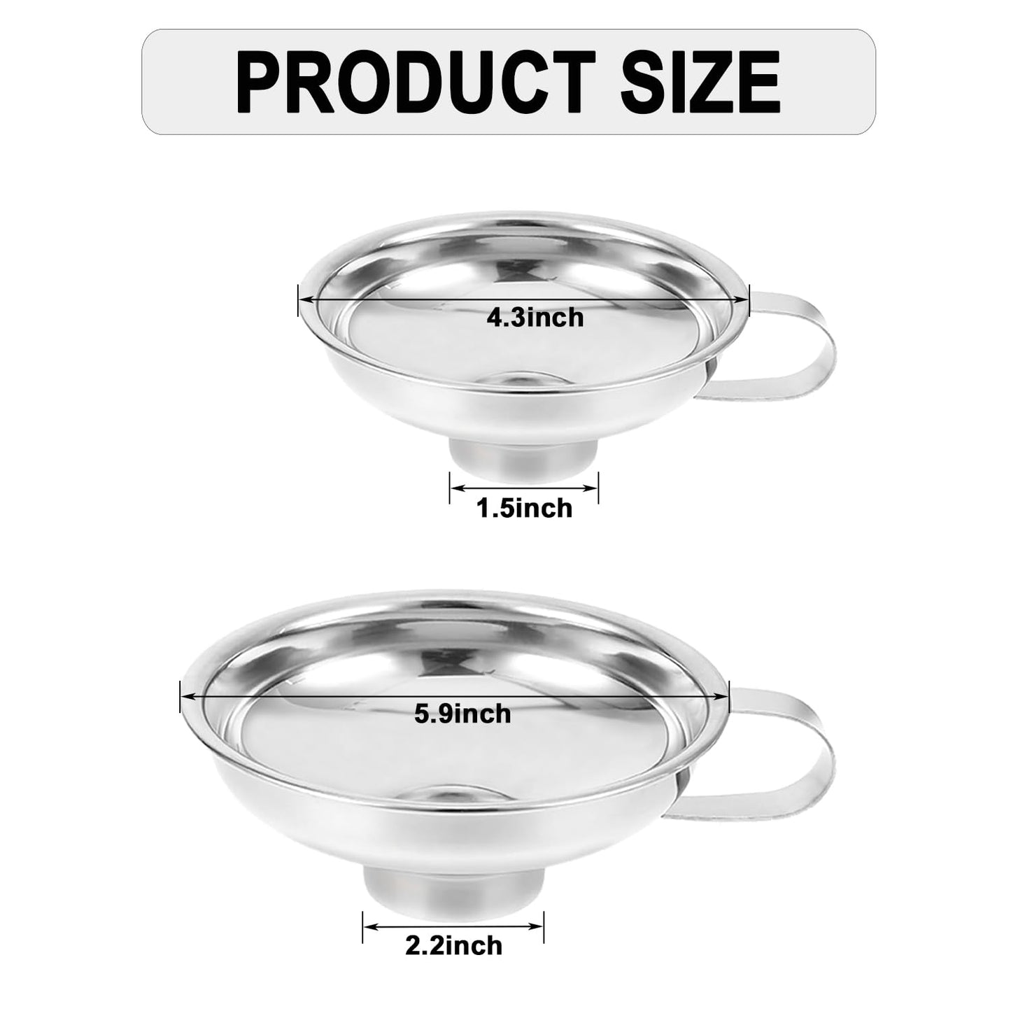 Stainless Steel Food Canning Funnels for Kitchen Use,2pcs Wide Mouth Funnel for Regular Mason Jar,Large Canning Supplies Kit for Filling Bottle