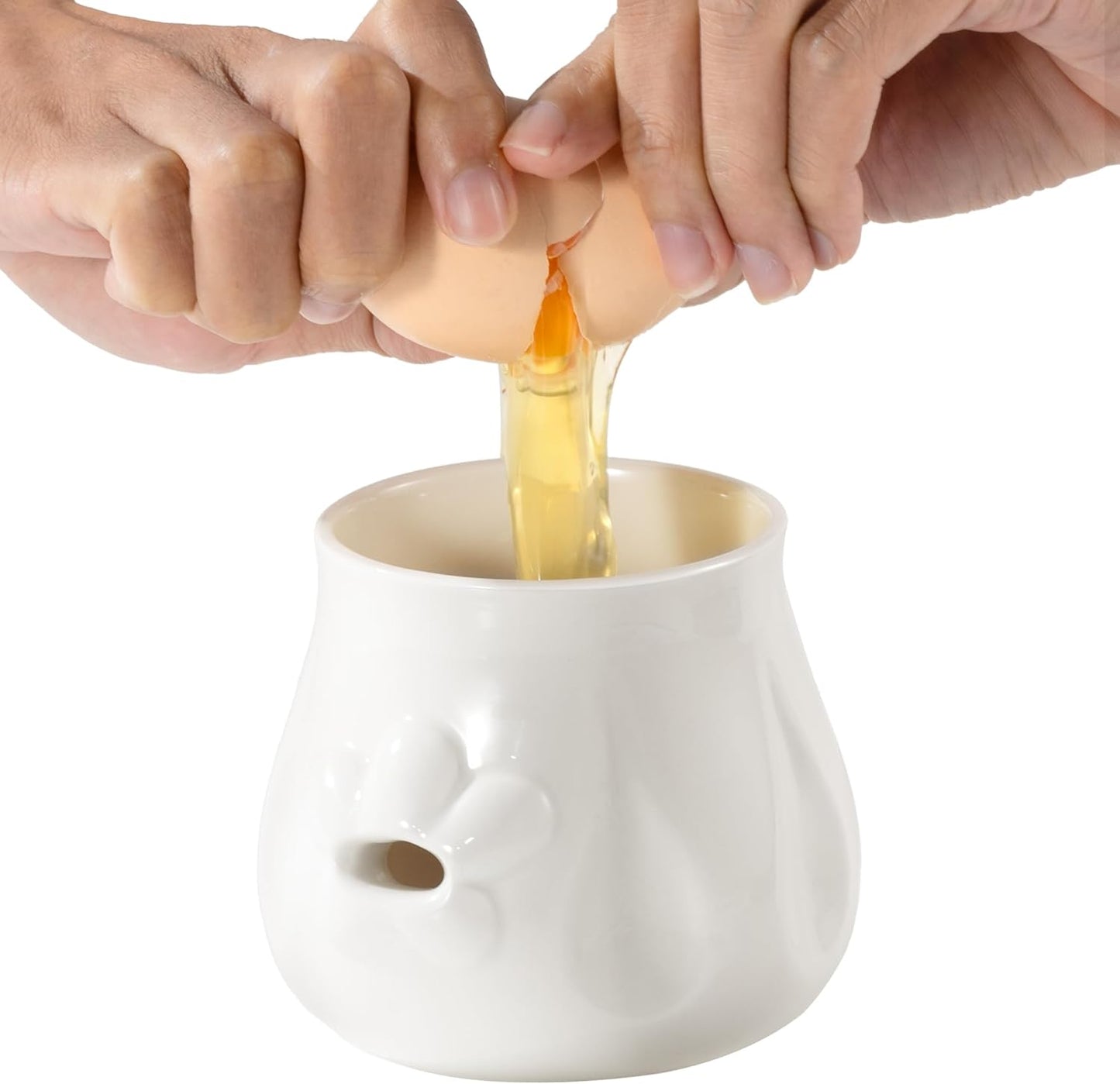 Li&Zhao Egg Yolk Separator, Ceramics Cute Egg Separator White Separator, Practical Household Small Egg Filter Splitter, Suitable for Kitchen Baking Egg Yolk Separator