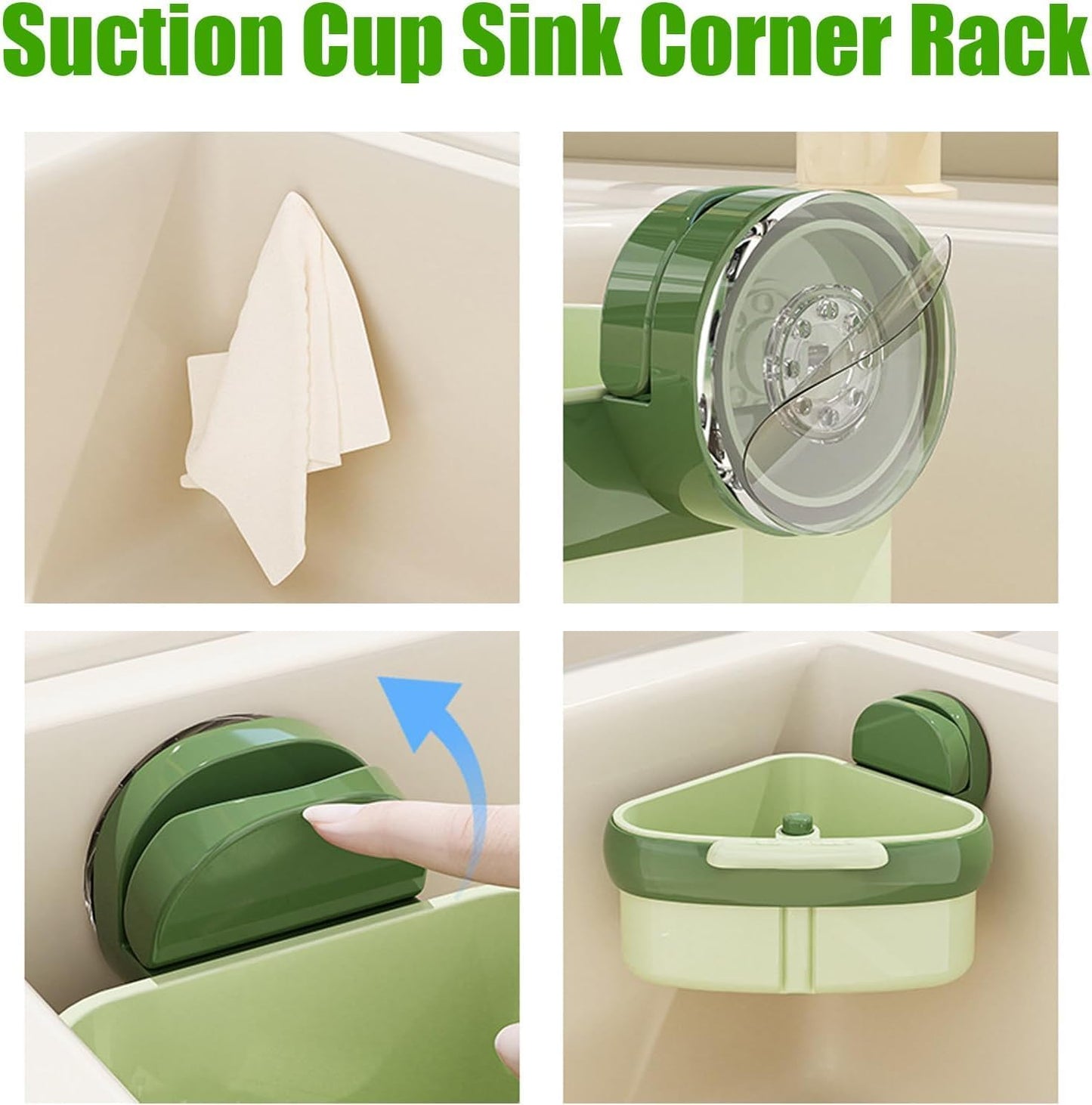 Kitchen Corner Sink Strainer with Suction Cup, Food Waste & Trash Basket, Triangle Drain Rack with Automatic Dumping, Perfect for Vegetables, Scraps & Easy Cleaning