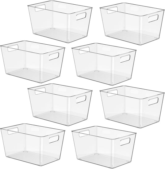 8 Pack Clear Plastic Storage Bins, 11" Large Pantry Organizer Bins with Handles, Plastic Containers for Refrigerator,BPA-Free Perfect for Kitchen,Fridge,Cabinet,Pantry,Bathroom,Closet Organization