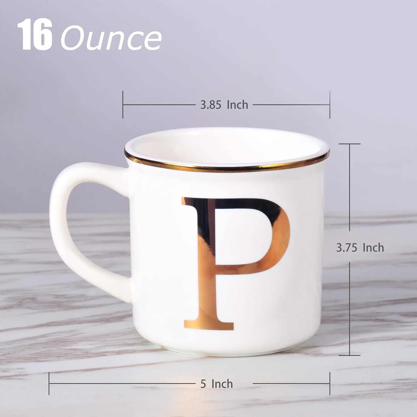 Miicol Ceramic Coffee Mug 16 oz, Monogram Coffee Cup, Golden Initial Tea Mug, Personalized Tea Cup, Unique Gift, Large Mug for Home, Office, Letter P