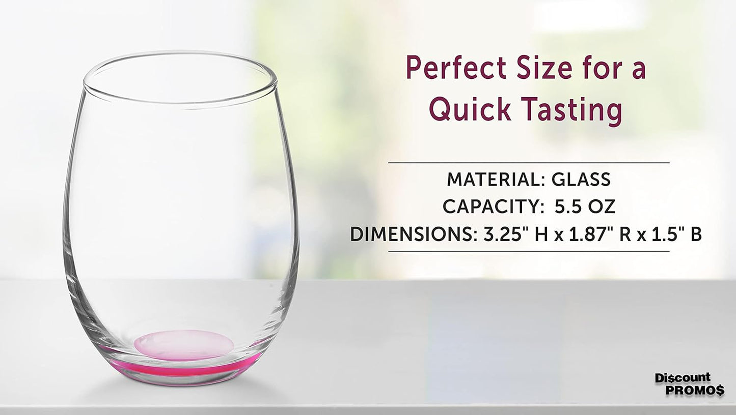 DISCOUNT PROMOS Stemless Wine Glasses by ARC 5.5 oz. Set of 12, Bulk Pack - Perfect for Hotel, Bar, Restaurant or Lounge - Pink