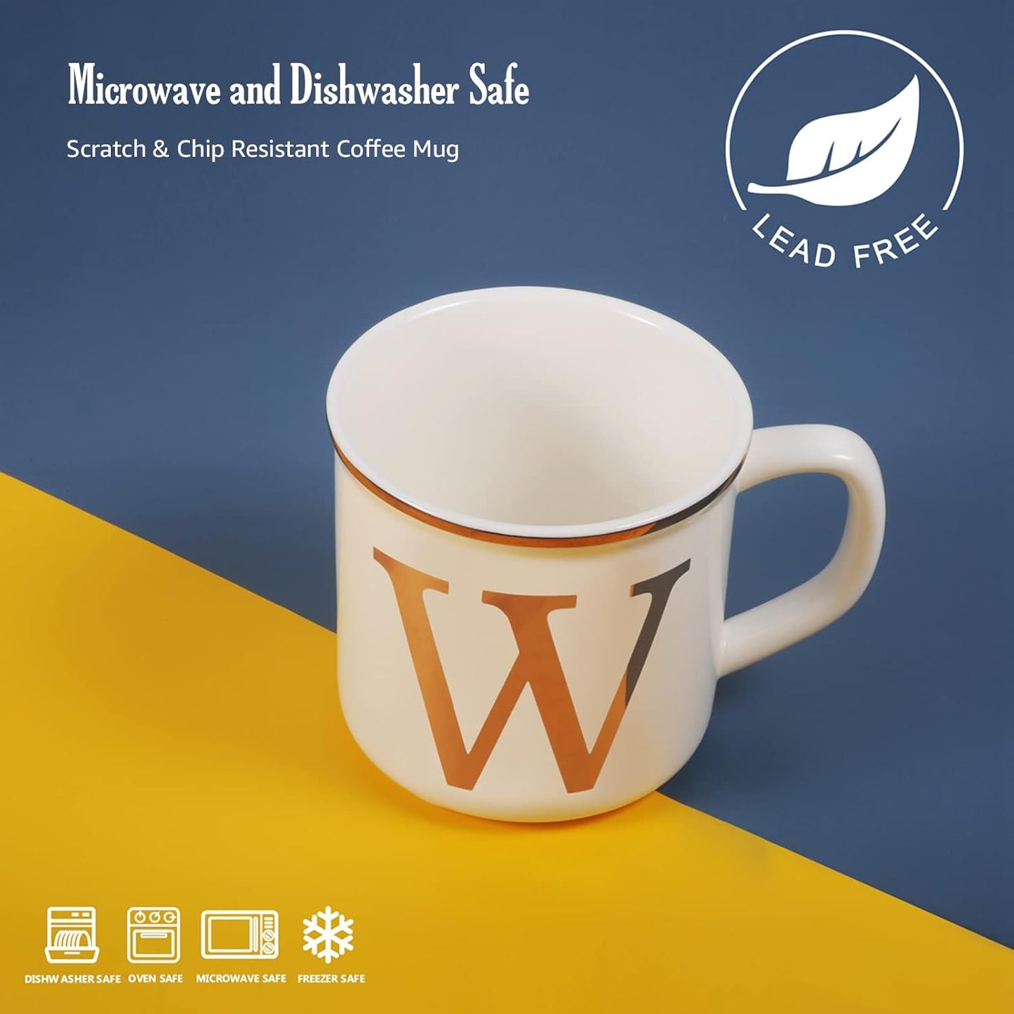 Miicol Ceramic Coffee Mug 16 oz, Monogram Coffee Cup, Golden Initial Tea Mug, Personalized Tea Cup, Unique Gift, Large Mug for Home, Office, Letter W