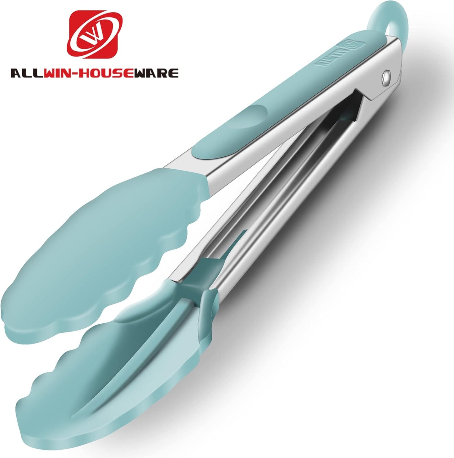 9-Inch & 12-Inch Cooking Tongs, Premium Silicone Set of 2 BPA Free Non-Stick Stainless Steel BBQ Grilling Locking Food Tong, Aqua Sky