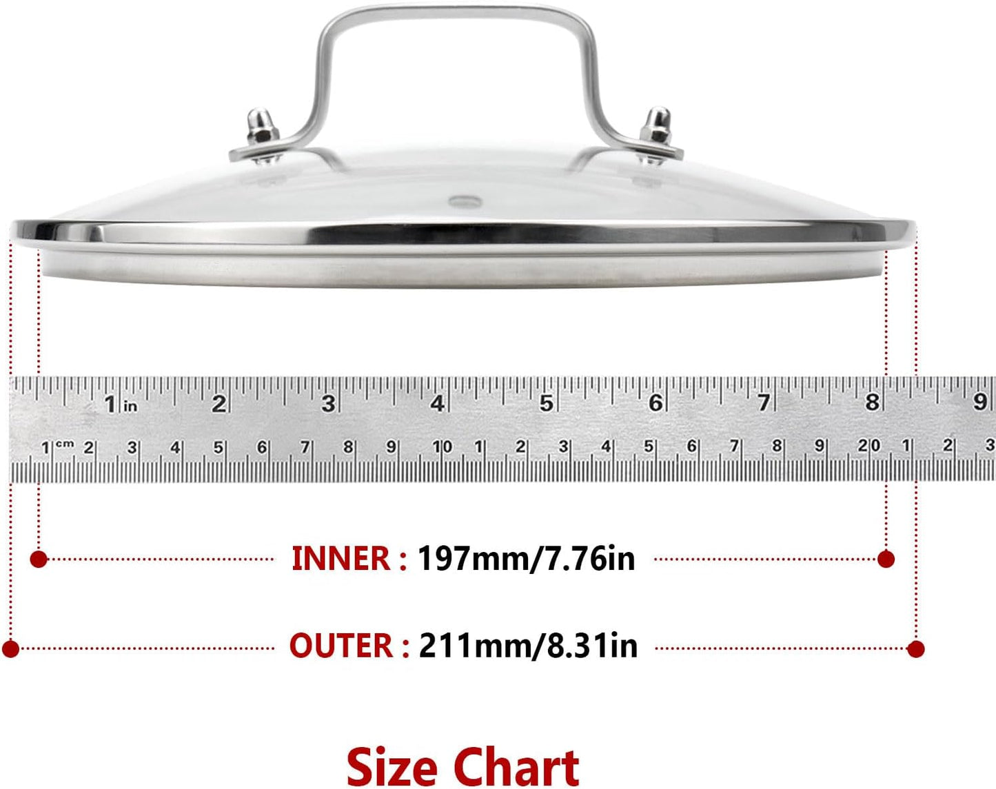 Antrader Tempered Glass Lid,8" Glass Covers for Pots,Pans and Skillets,1Set,Clear