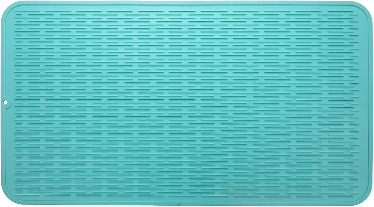 Silicone Dish Drying Mat for Multiple Usage,Easy clean,Eco-friendly,Heat-resistant Silicone Mat for Kitchen Counter or Sink,Refrigerator or Drawer Liner Mint 4XL 32 inches x 18 inches