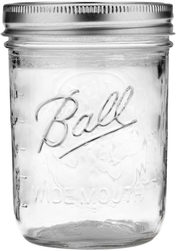 Ball Wide Mouth Pint 16-Ounce Glass Mason Jar with Lids and Bands, 12-Count