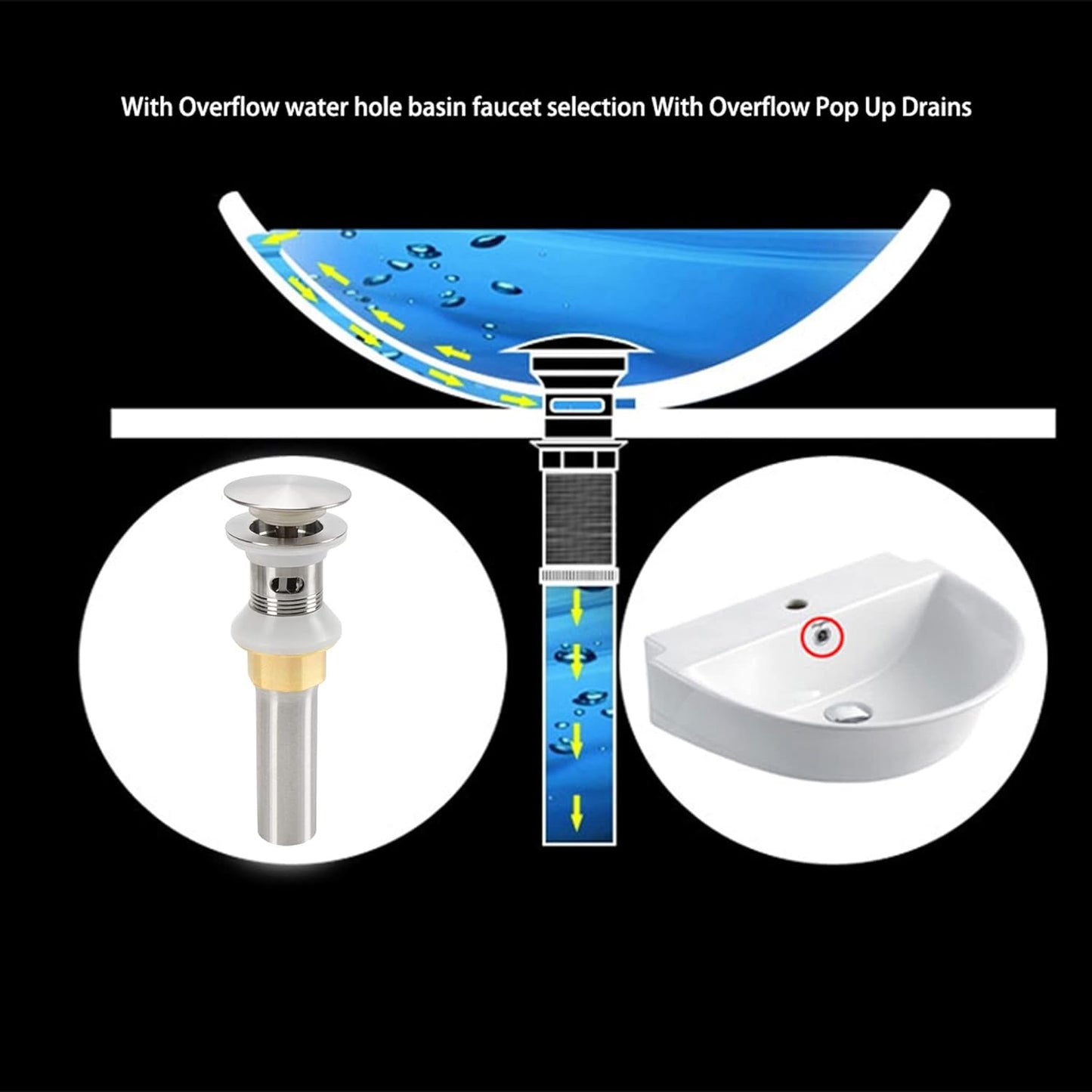 Bathroom Sink Drain,2 Pack Drain Stopper Bathroom Sink Without Overflow,Pop Up Drain Assembly with Detachable Strainer Basket,Built-in Anti-Clogging Strainer,Stainless Steel Brushed Nickel