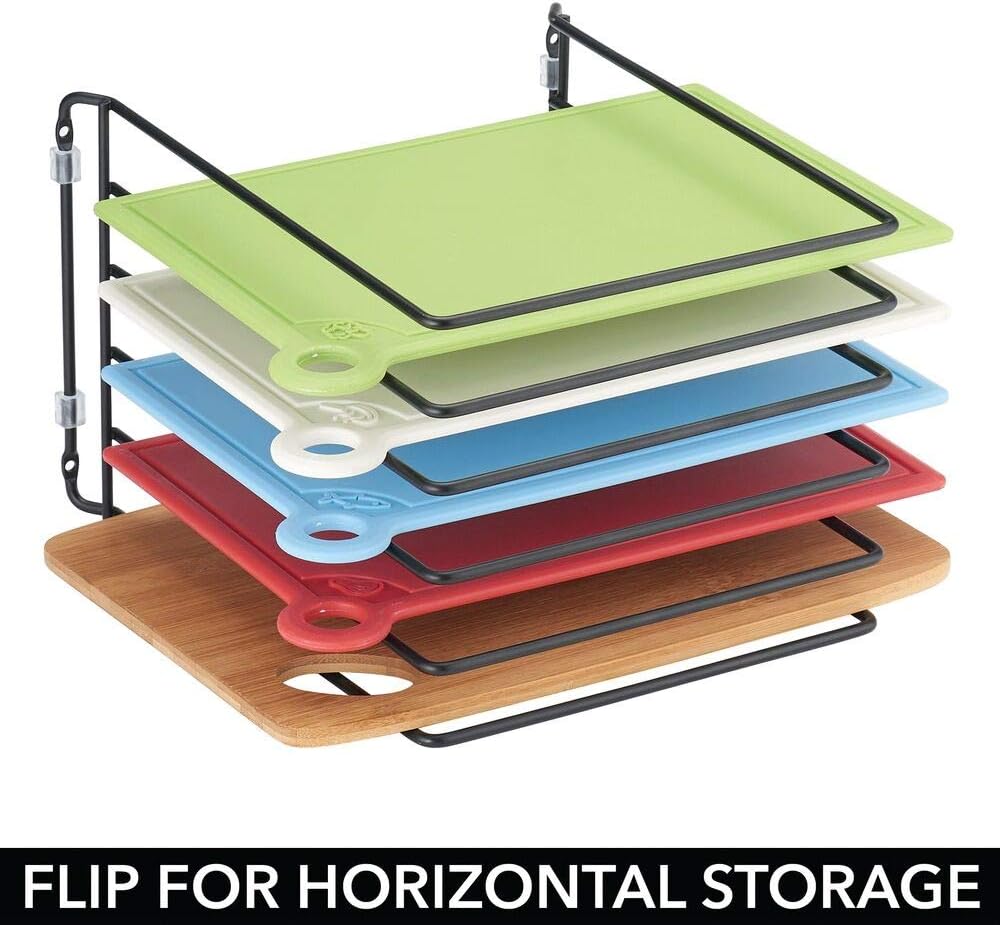 mDesign Pot Lid and Pan Rack — Metal Wire Rack for Cabinets, Pantries or Kitchen Surfaces — Freestanding Pan Stand with 5 Slots for Pans, Pots, Lids and Crockery — Black