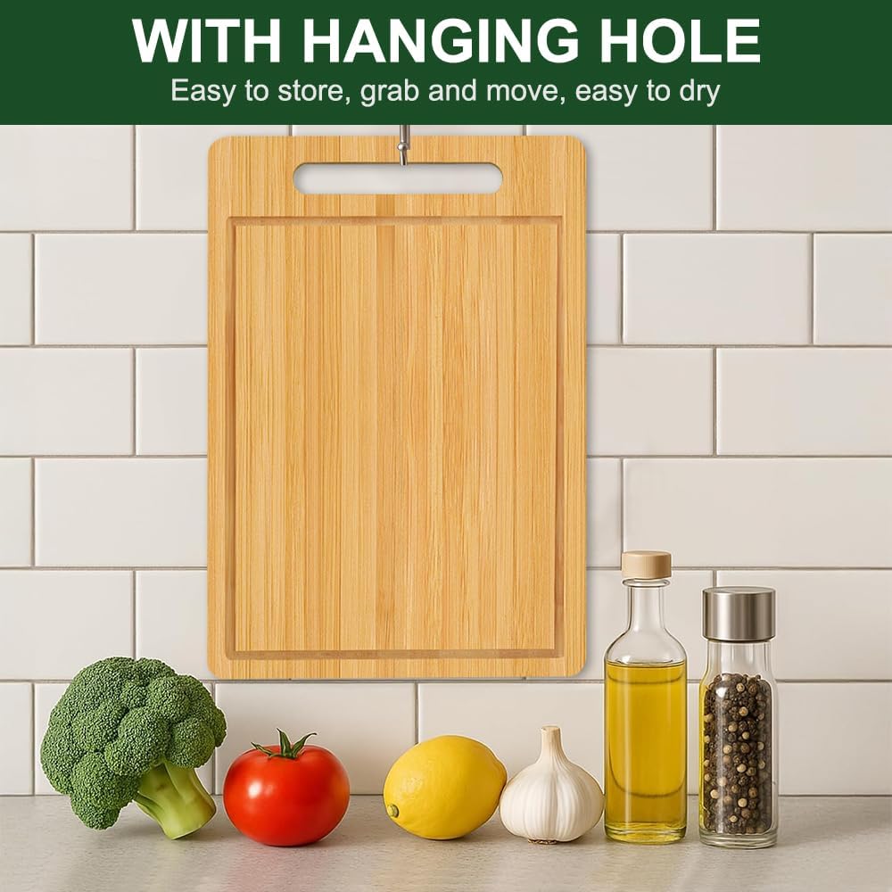 Bamboo Cutting Board, Wooden Cutting Boards for Kitchen, Wood Double Sided Food-Grade Chopping Board for Meat Cheese Vegetable (X-Large)