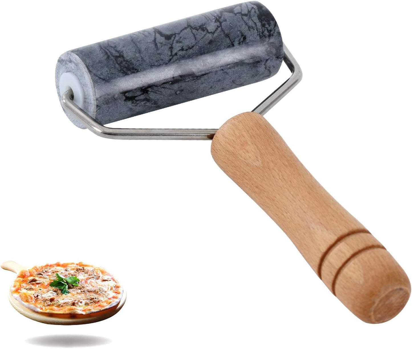 Tianman Rolling Pin Pizza Roller, Marble Roller Non-Stick T-Type, For Cake Baking Tortilla Fudge Pizza Cookies and Other Kitchen Baking Cooking (Type 2 Black).