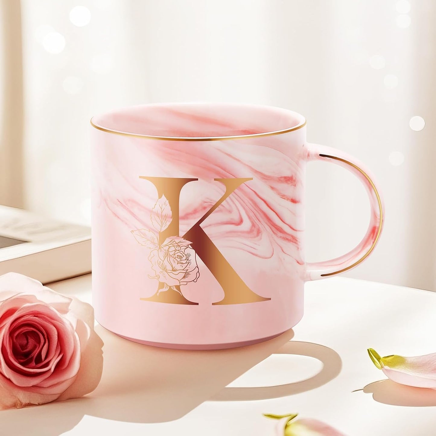 Personalized Gifts for Women Coffee Mug, Initial Customized Gift Monogrammed A-Z Coffee Mug 12 OZ, Christmas Anniversary Birthday Gifts for Women Mom Grandma Friend Sister Wife(K)