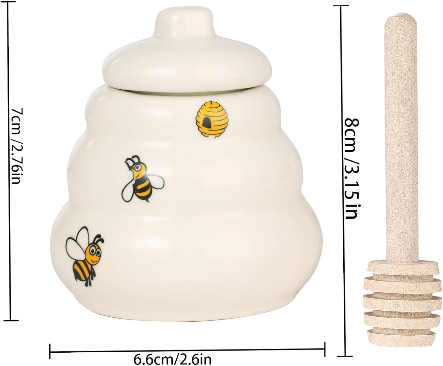 12 Sets Ceramic Bee-Happy Honey Pot with Dipper，Honey Jar Serving Set with Exquisiting Package for Wedding Favor,Bridal Shower Favor, Baby Shower Favor，Party Favor (12)