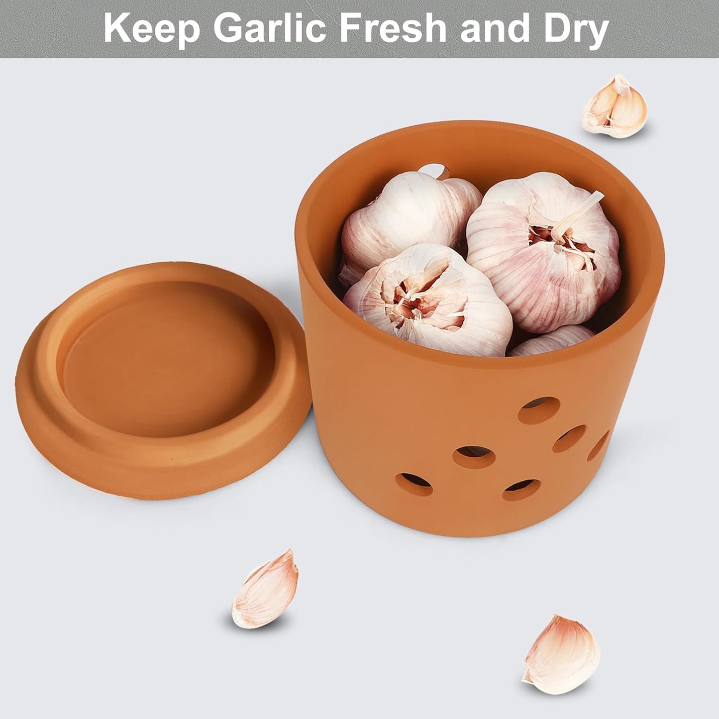 LEEPENK Terracotta Garlic Keeper,Vented Clay Garlic Storage Container Saver with Lid and 12 Air Vent,Reserve for Garlic, Onion, Lemon, Patato or Ginger