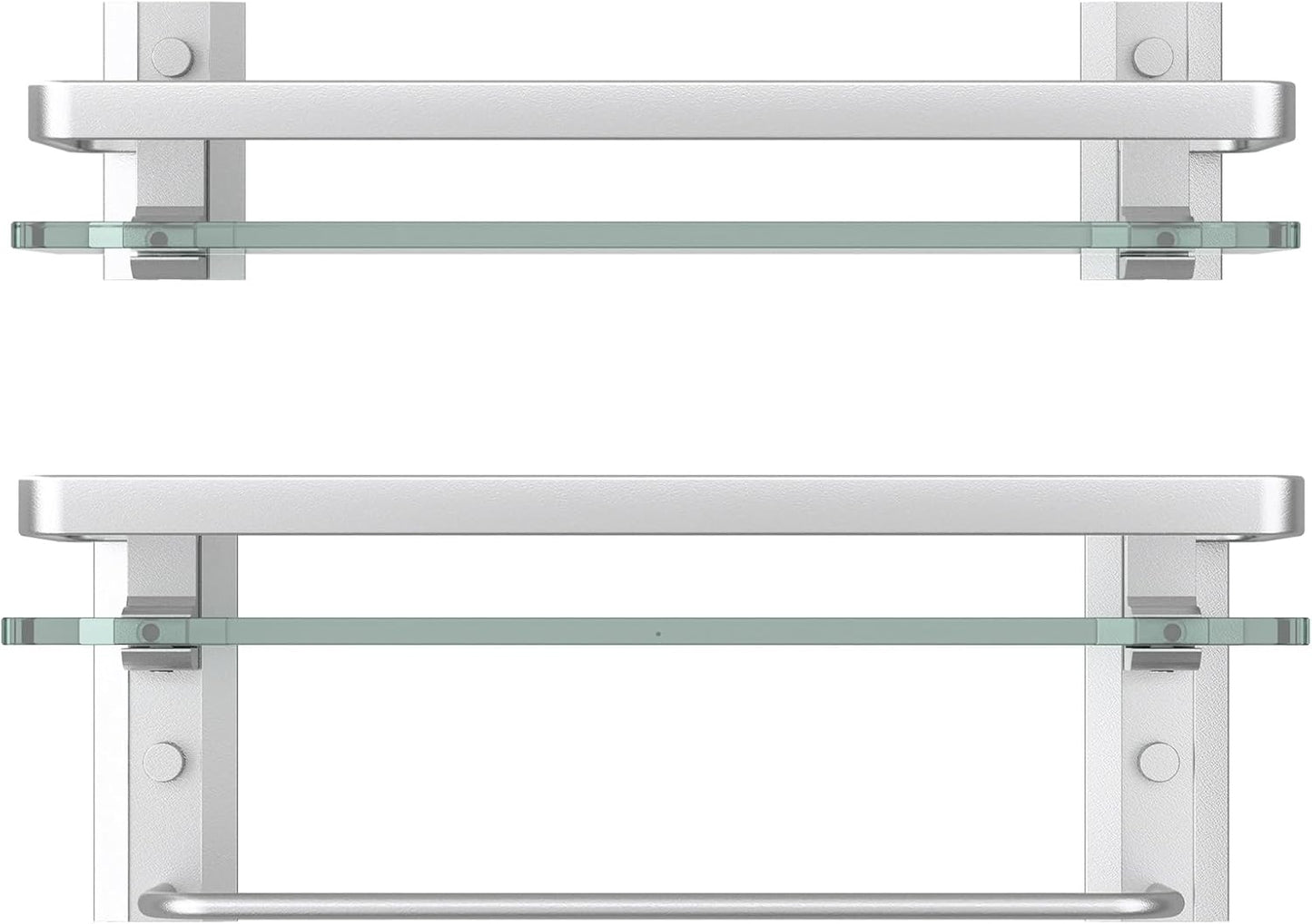 Danpoo Bathroom Shelves Wall Mounted, Clear Tempered Glass Shelf with Towel Bar, Hand Towel Holder(Matte Silver)