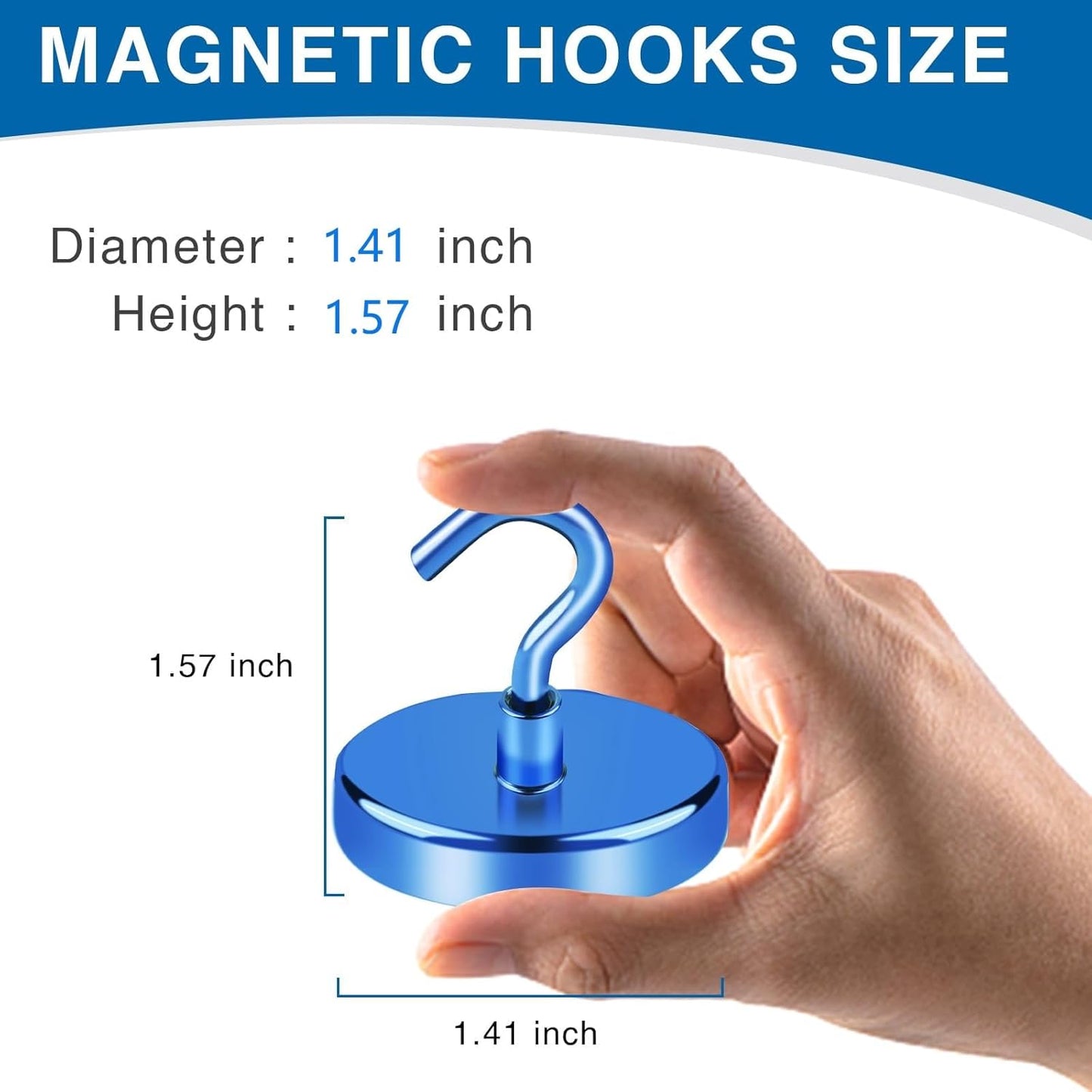 LOVIMAG Magnetic Hooks Heavy Duty, 150LBS Strong Magnets with Hooks for Cruise Cabins, Neodymium Magnet Hooks for Hanging, Blue Magnetic Hooks for Kitchen, Tool Room, Grill- 4 Pcs
