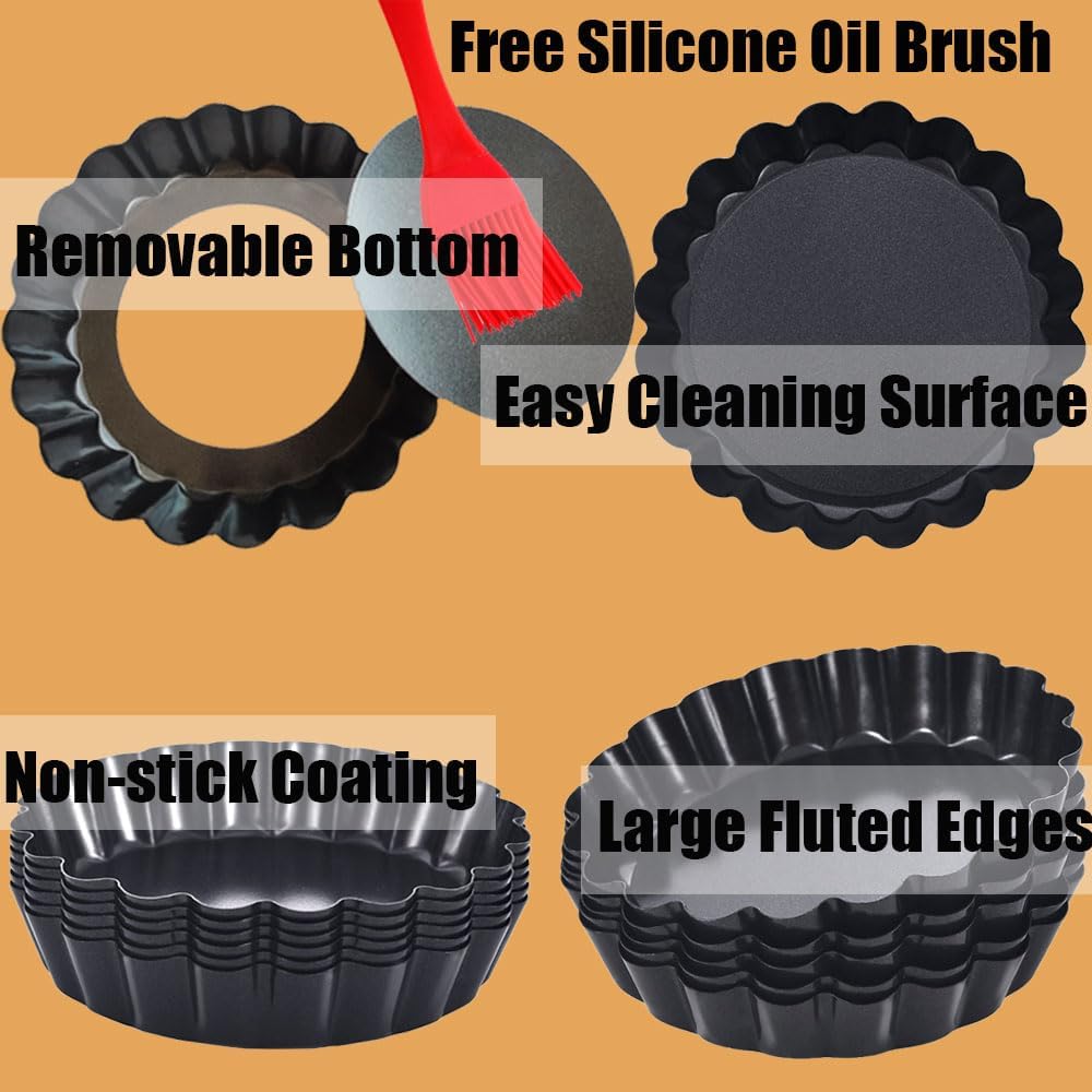 DATANYA 8 Pack Mini Tart Pans 4 Inch with Removable Bottom Round Nonstick Quiche Pan, Heavy Duty Fluted Side for Pies, Mousse Cakes, Dessert Baking (4 Inch 8pcs)