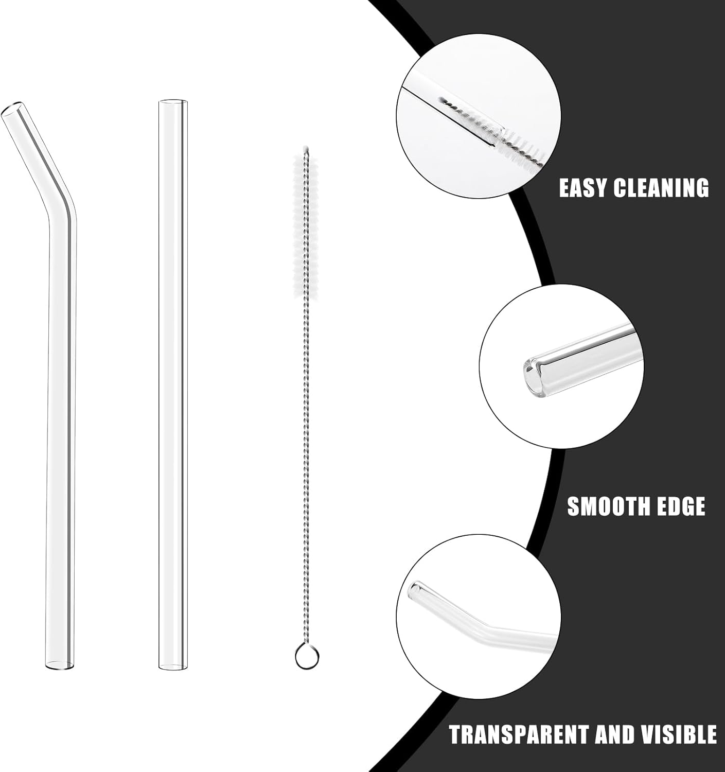 Lazycorner Reusable Glass Straws Set 16 Pcs 8.5''x 10MM Bent Straight Clear Glass Drinking Straws Set of 8 Straight and 8 Bent with 4 Cleaning Brushes Perfect For Smoothies, Tea, Juice-Clear Cocktail.