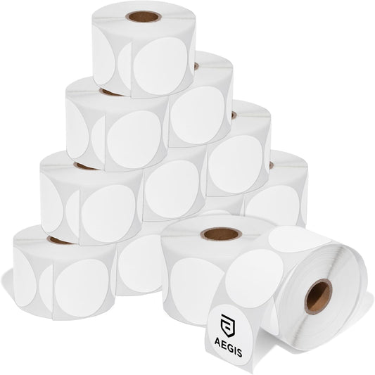 Aegis Adhesives - 2" Circle Stickers - Direct Thermal Labels Compatible with Rollo, Zebra, MUNBYN, and More Desktop Printers (12 Rolls, 750/Roll)