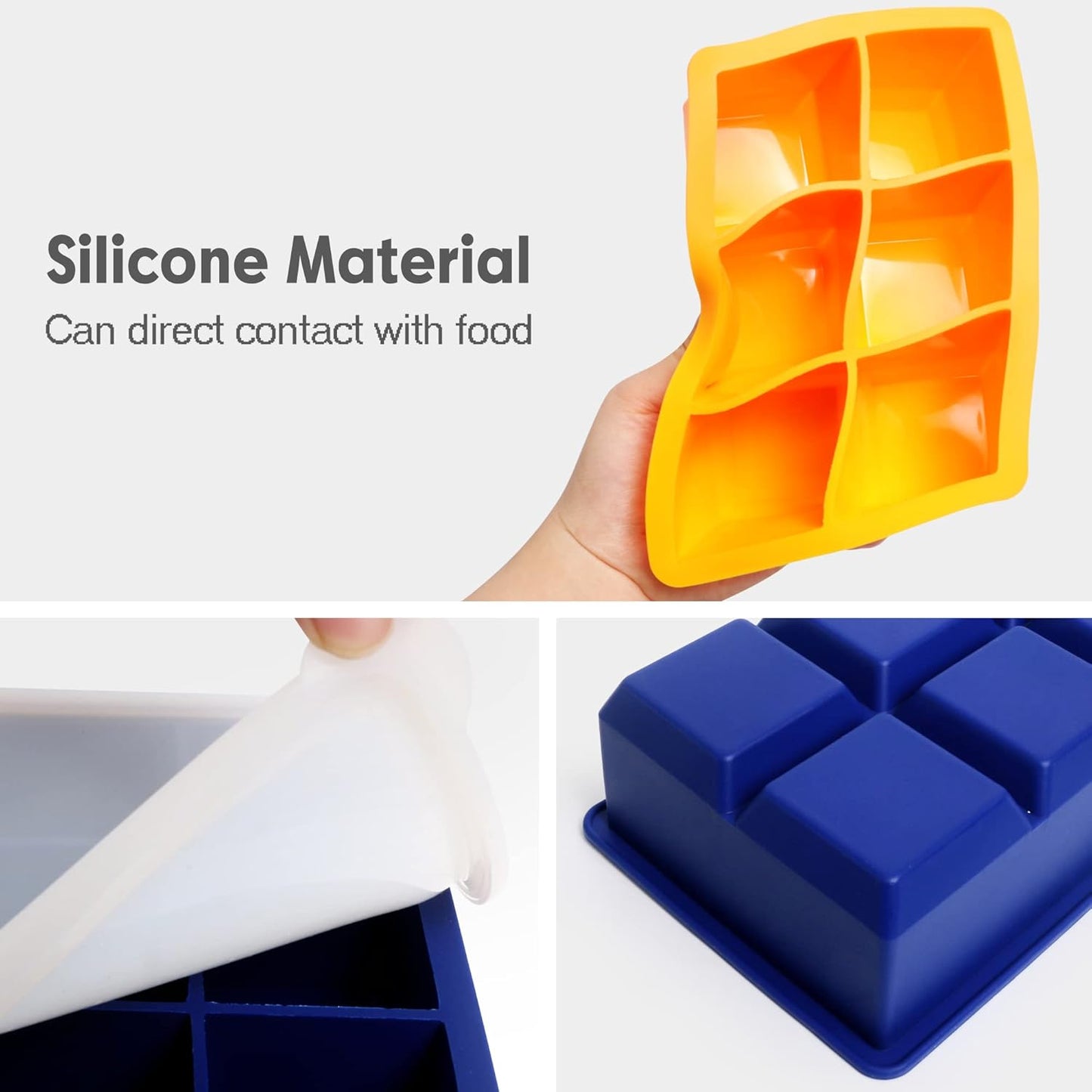 Silicone Ice Cube Trays 3 Pack - Large Size Silicone Ice Cube Molds with Leak Proof Removable Lid Square Ice Cube Tray And BPA Free for Cocktail,Whiskey, Stackable Flexible Ice