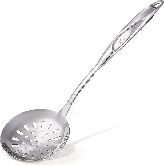 Zulay Kitchen Stainless Steel Slotted Serving Spoon - Large Frying Spoon Skimmer - Durable Utensil with Ergonomic, Easy to Use Handle - Easy to Clean, Perfect for at Home Cooks & Chefs - 14.5”