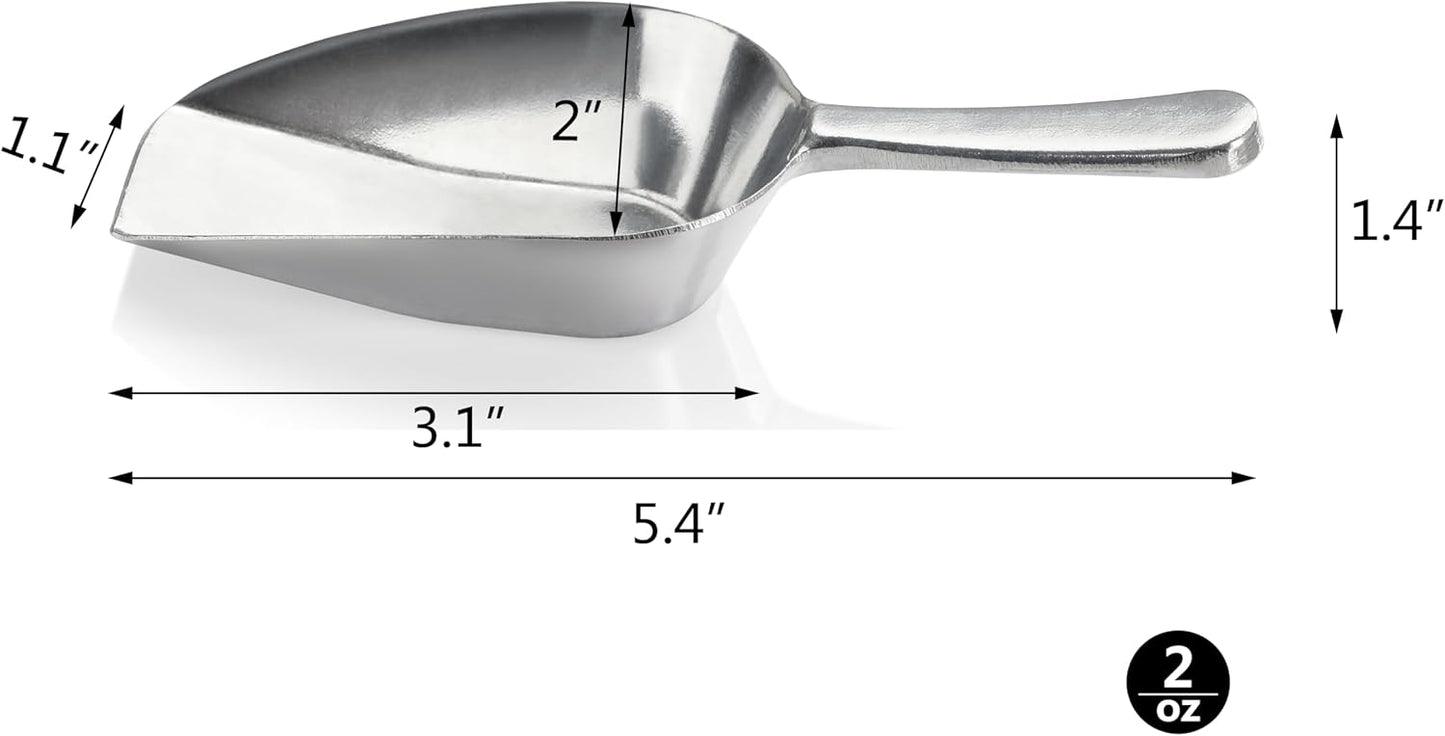 New Star Foodservice 34646 One-Piece Cast Aluminum Flat Bottom Bar Ice Flour Utility Scoop, 2-Ounce, Silver