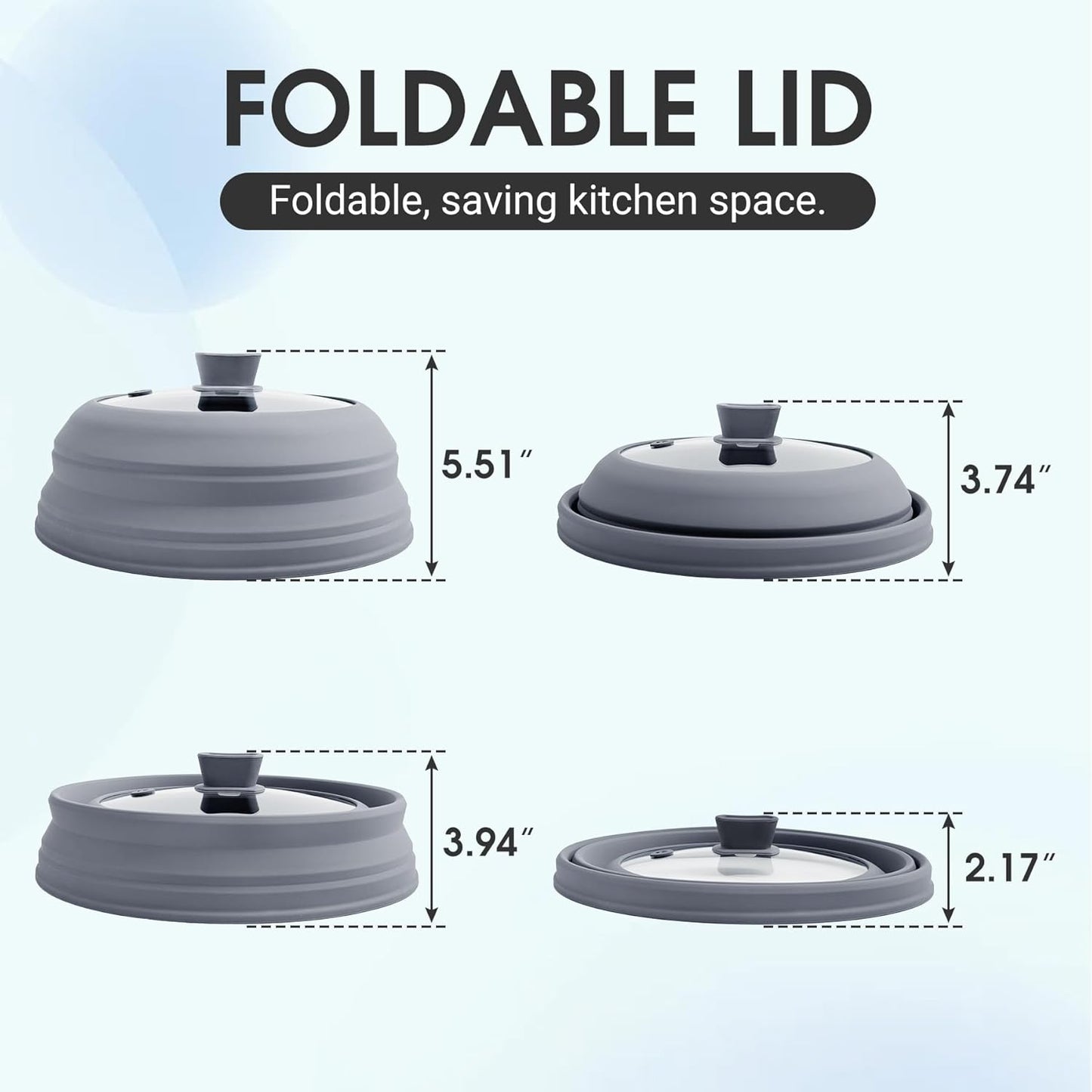 Microwave Splatter Cover for Food Collapsible Glass Microwave Cover Silicone Splatter Guard Dishwasher Safe Splatter Lid for Plates, Bowls, Pots & Stovetop Cooking 11.8" Gray