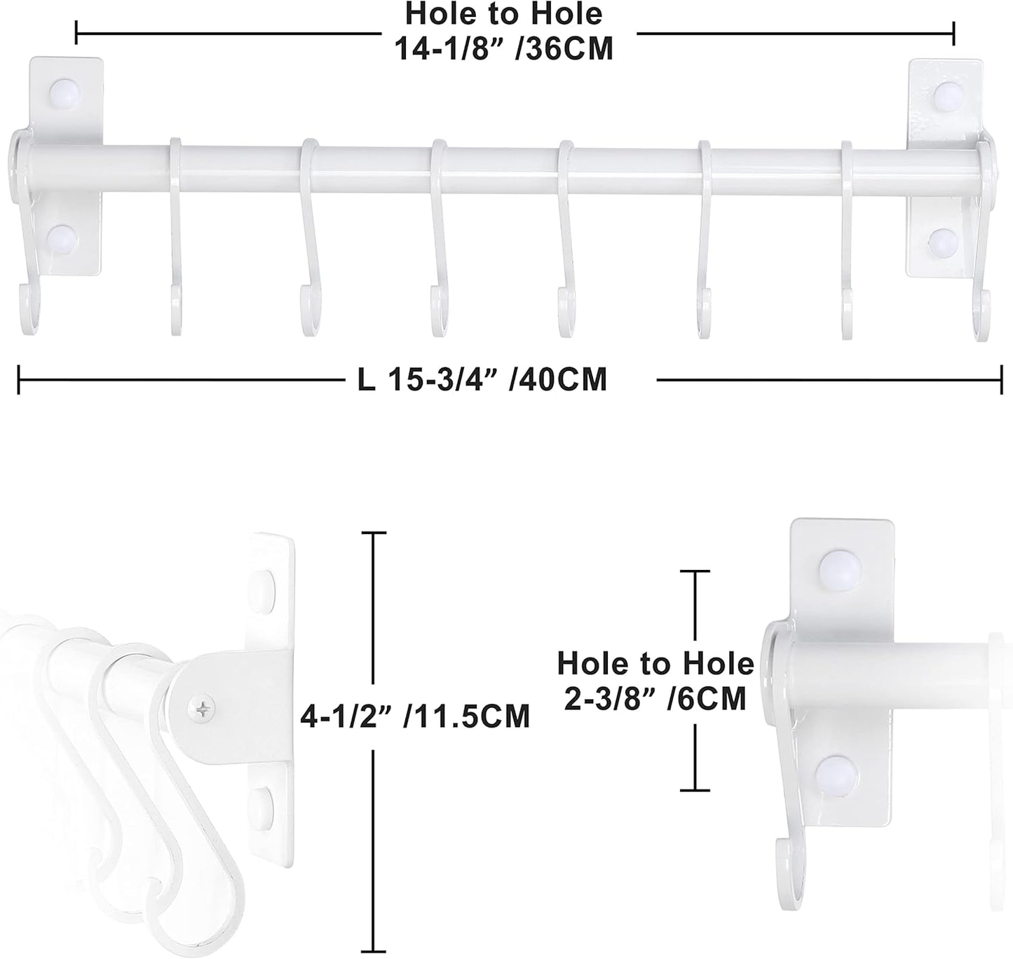 Dseap Kitchen Utensil Holder Hanger, Pot and Pan Rack Wall Mounted, Kitchen Rail with 8 Hooks for Hanging Cooking Utensils, Mugs, Spoons, Wall Mounted, White
