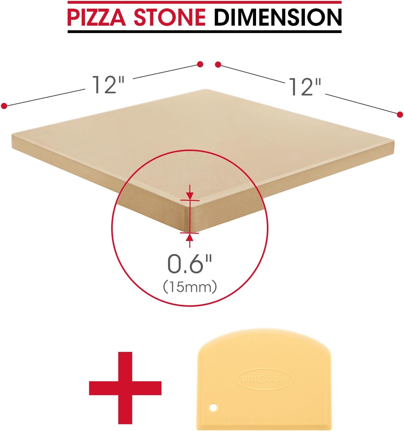 Unicook Pizza Stone for Oven and Grill, 12 inch Square Bread Baking Stone, Cordierite Baking Pan, Thermal Shock Resistant, Making Crispy Crust Pizzas, Bread, Cookie and More