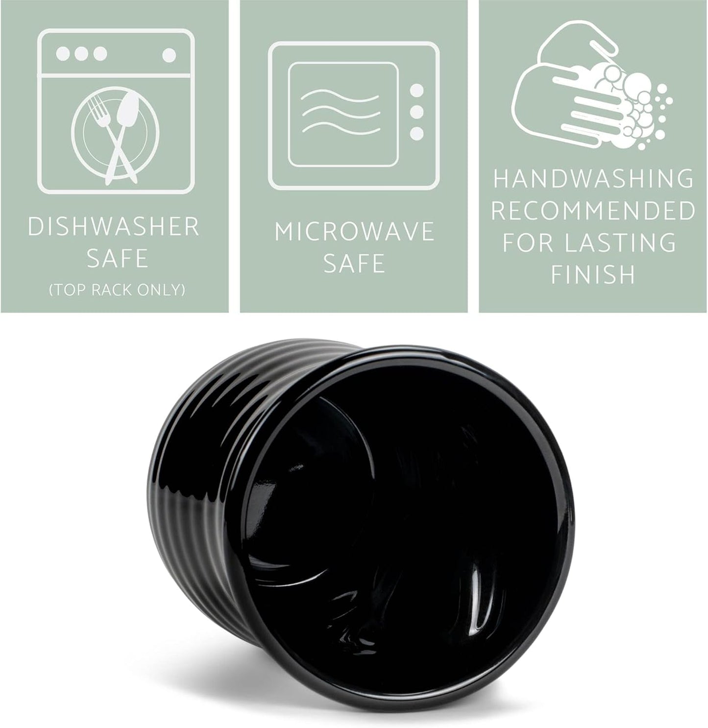 Elanze Designs Ribbed 14 ounce Ceramic Stoneware Handwarmer Mug Set of 4, Black