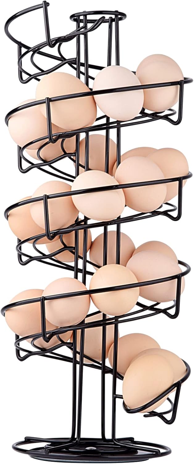 Toplife Spiral Design Metal Egg Skelter Dispenser Rack, Storage Display Rack, Black